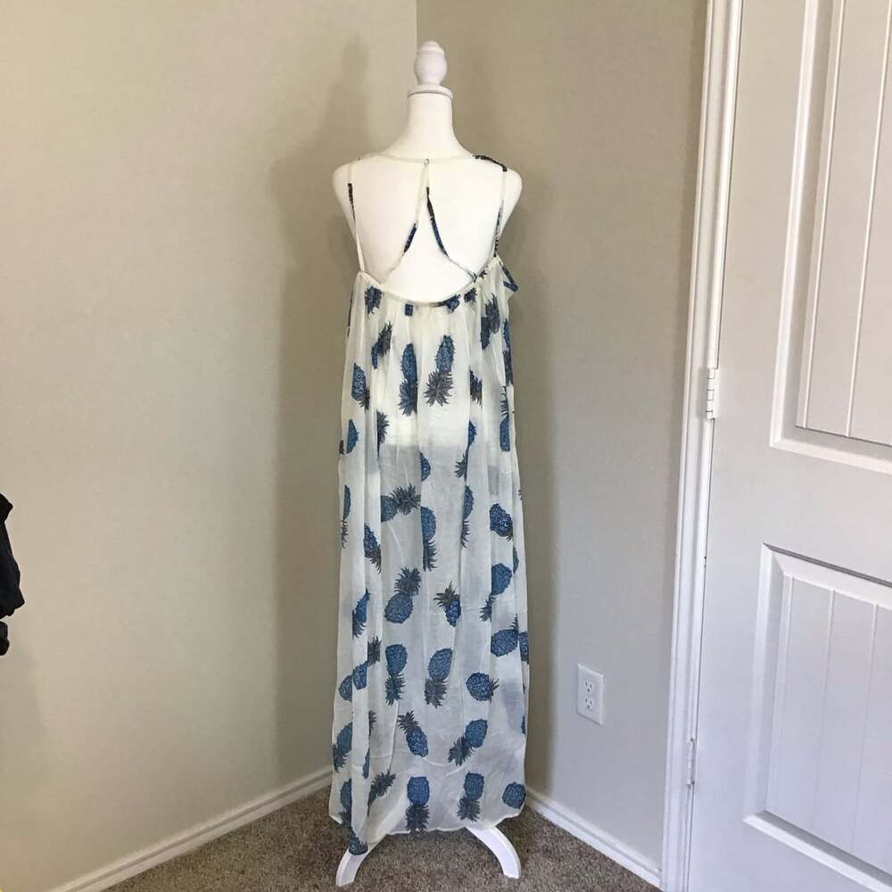 Lovestitch Anana Pineapple Print Criss Cross Maxi Dress Cover Up Medium Large - Picture 3 of 11